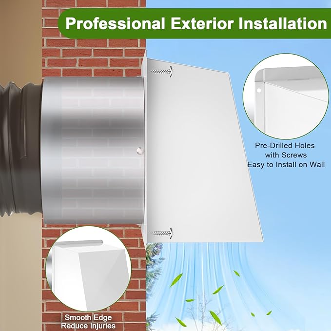 6 Inch Hooded Wall Vent Cover, Dryer Wall Vent Cover Outside with Screen & Damper, Wall Exhaust Vent Cover, Outdoor Air Vent Cap for Range Hoods/Kitchen/Bathroom/Laundry/Basements/Garages, White
