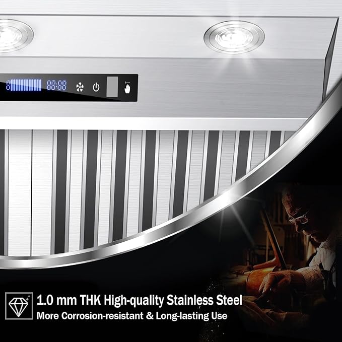 MCBON Range Hood Insert 42 Inch, 900 CFM Insert Range Hood, Touch Control Range Hood Insert, Remote & Gesture Sensing Vent Hood Insert, 4-Speed Hood Range Insert, Stainless Steel Range Hood, AE88-42