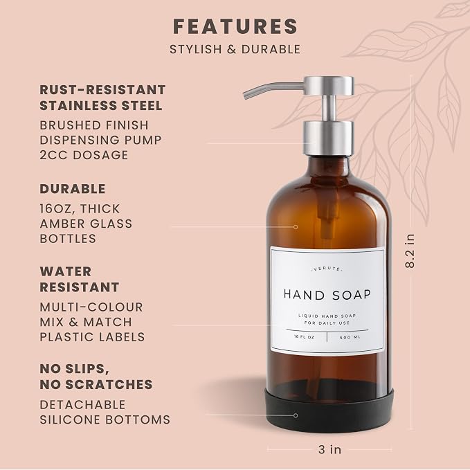Hand and Dish Soap Dispenser for Kitchen and Bathroom, Stainless Steel Pumps - Image 7
