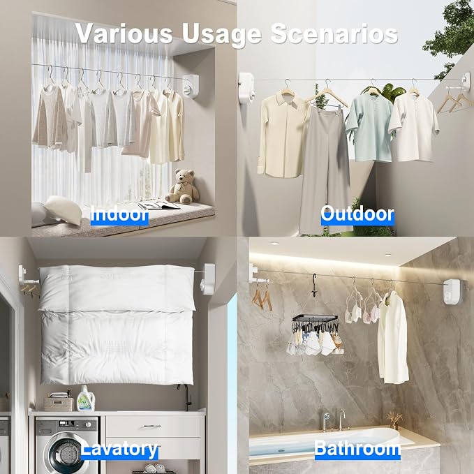 MUSTORN Retractable Clothesline Indoor, Non-Sagging Outdoor Clothes Line - Image 6
