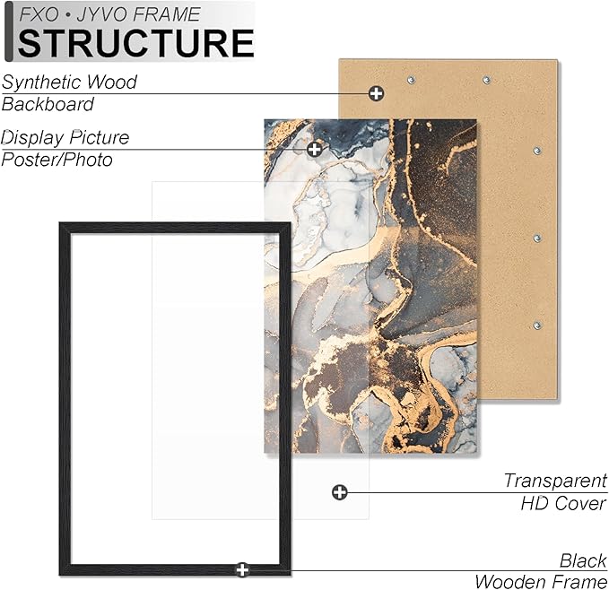 Engineered Wood 14x22 Picture Frame Set of 3, Black Frame for 14 x 22 Inch Picture Poster Photo, Light Weight 14 by 22 Frame with Wood-grain for Wall - 3 Pack/Black/14 x22