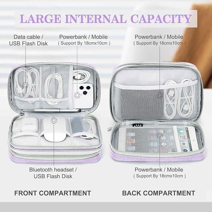 FYY Electronic Organizer, Travel Tech Pouch Bag, Light Purple | Wrist Strap - Image 3
