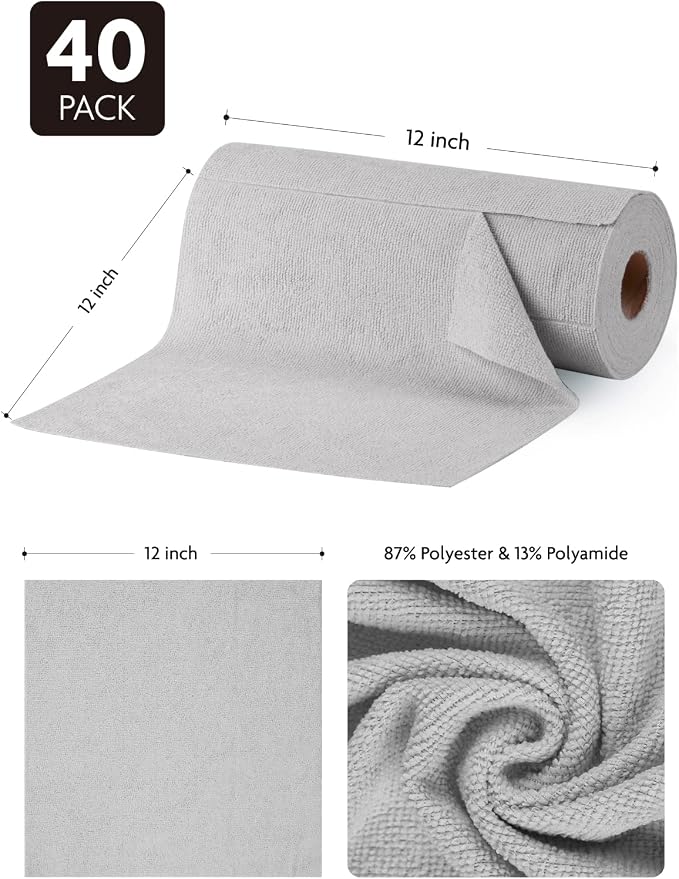 Fantasticlean Microfiber Cleaning Cloth Roll- 40 Sheets, Tear-away Microfiber - Image 4