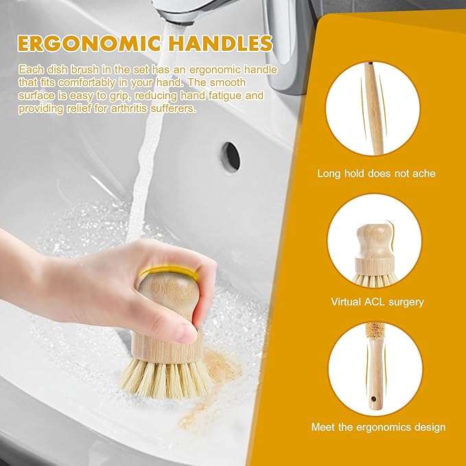 DEBETOOL 6-Piece Bamboo Dish Brush Set - Image 3