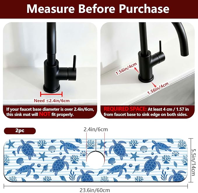2 Pcs Kitchen Sink Splash Guard Faucet Mat Marine Elements Faucet Mat - Image 2