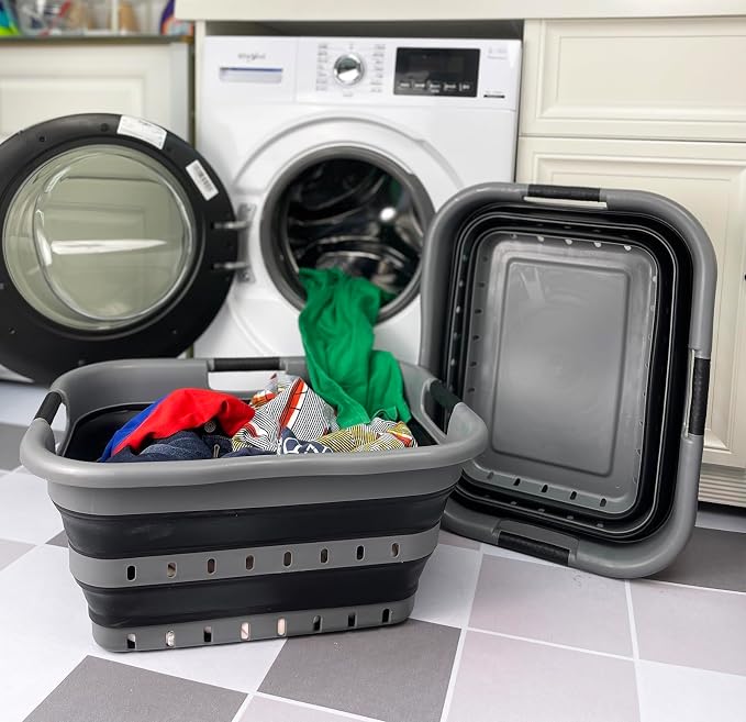 SAMMART 41L Set of 2 Collapsible 3 Handled Plastic Laundry Basket-Foldable Pop - Image 2