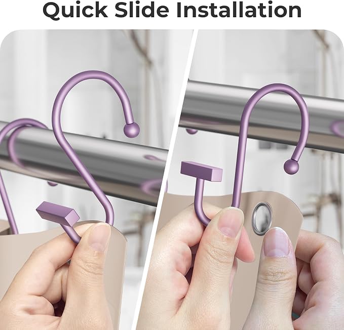 Purple Shower Curtain Hooks, Bathway Shower Curtain Rings Rust Proof, T-Bar - Image 4