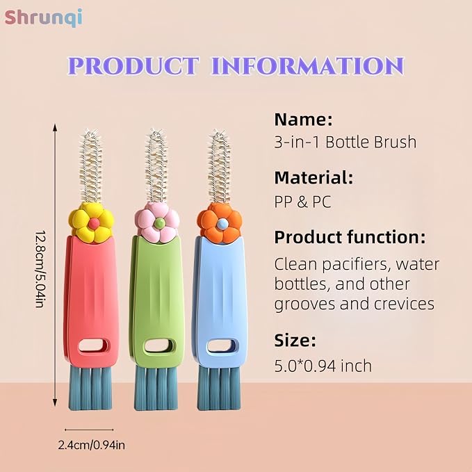 3 in 1 Bottle Cleaning Brush Set, Home Kitchen Crevice Cleaning Tools, Cute - Image 6