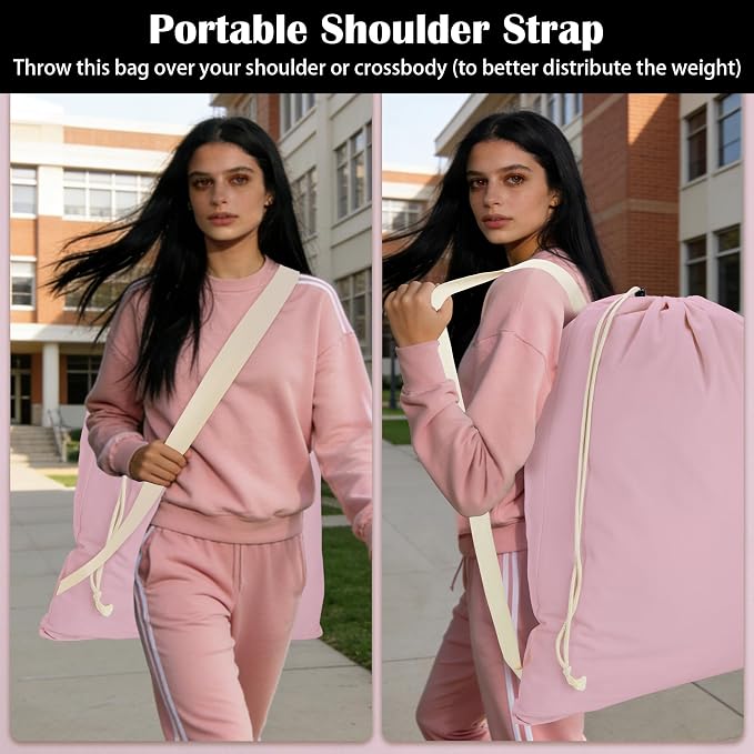 Canvas Laundry Bag with Shoulder Strap & Drawstring - Image 4