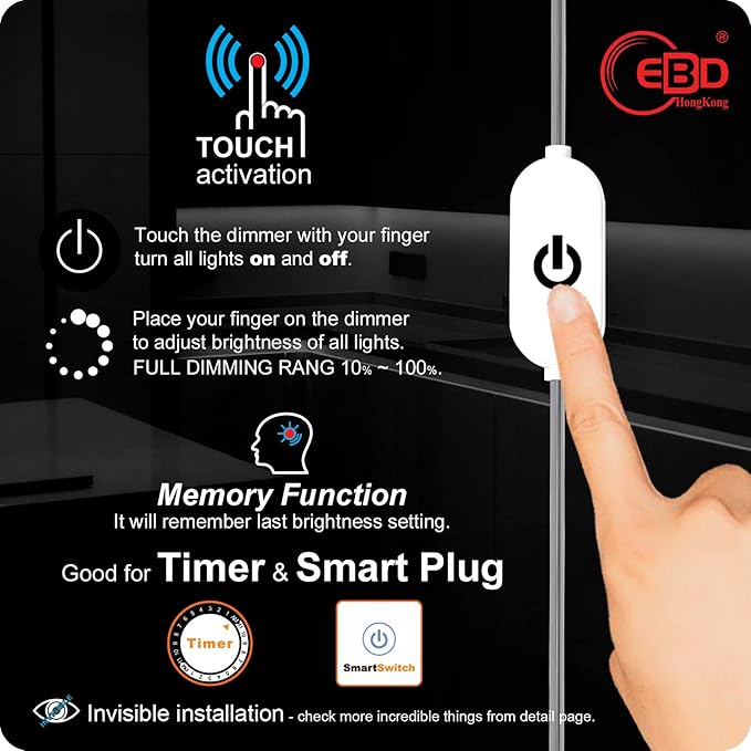 EBD Under Cabinet Lights Touch LED Under Cabinet Lighting Built-in Adjustable Cable No Messy Wires! 6 Pcs Super Bright Light Bar 6500K Cool White 2100Lm Good for Timer & Smart Plug