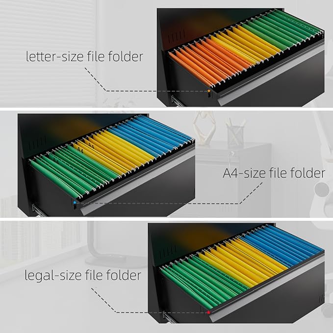 Metal File Cabinet with Lock, Vertical 3 Drawer File Cabinets for Home Office, Heavy Duty Office Storage Cabinet for A4/Letter/Legal Size, Assembly Required(Black)