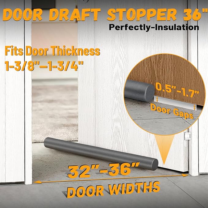 MAXTID Large Door Draft Blocker 36" Grey, Bottom Seal Strip - Image 4