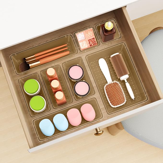 12 PCS Drawer Organizer Set, Makeup Organizers, Champagne | 4 Sizes, Desk - Image 7