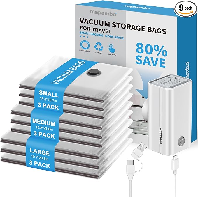 9 Pack Vacuum Seal Bags for Clothing Travel by Mapambo