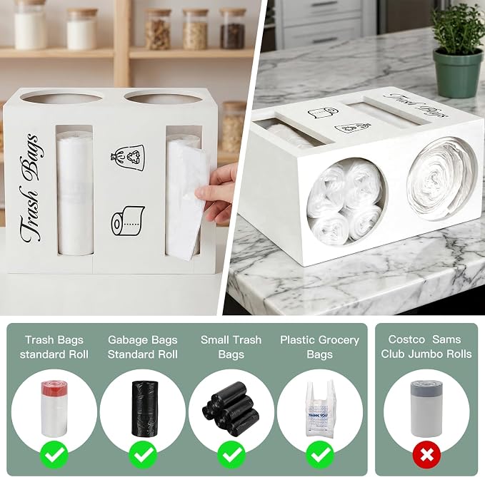 2 in 1 Trash Bag Dispenser, Double Wall Mounted, Wood Trash Bag Holder - Image 5