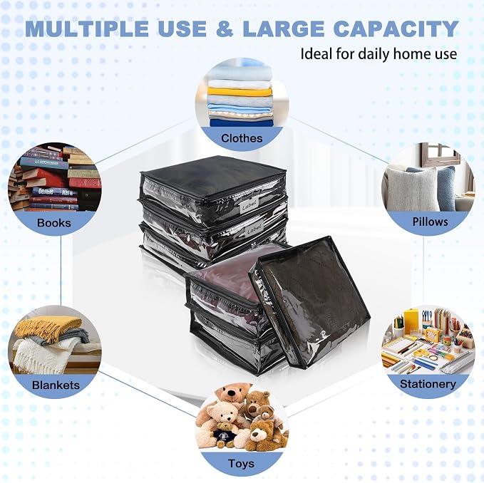 Clear Zippered Plastic Clothes Storage Bags, 6 Pack, Size: 15.7 x 13.8 x 3.9 - Image 4