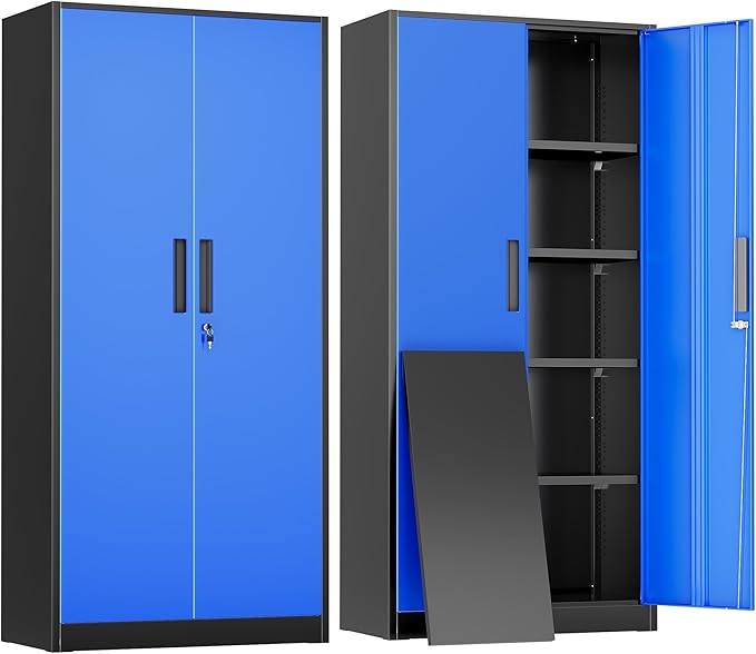 Greenvelly Metal Garage Storage Cabinet with 2 Doors and 4 Adjustable Shelves, 72" H Lockable Storage Cabinet,Tall Metal Cabinet Locking File Cabinet for Office,Home, Garage, Gym, School