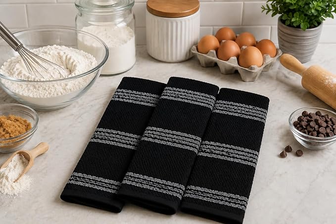 Serafina Home Black Kitchen Hand Dish Towels: Oversized 18" x 28", 100% Cotton - Image 3