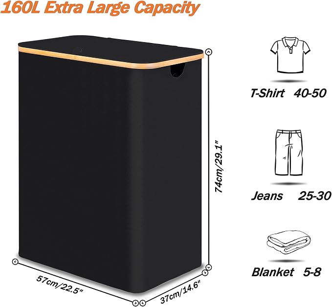 efluky Laundry Hamper with Lid, Trio Laundry Basket with 2 Removable Bags - Image 2