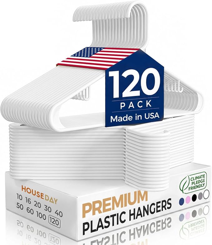 HOUSE DAY White Plastic Hangers 120 Pack, Slim Space-Saving Clothes Hangers | by HOUSE+DAY