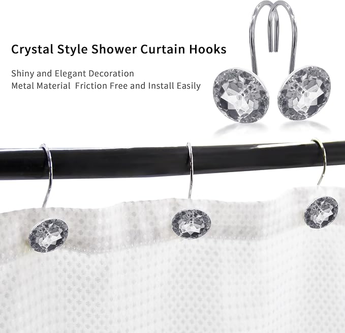Grey Diamond Crystal Bling Shower Curtain Hooks Rings - Image 3