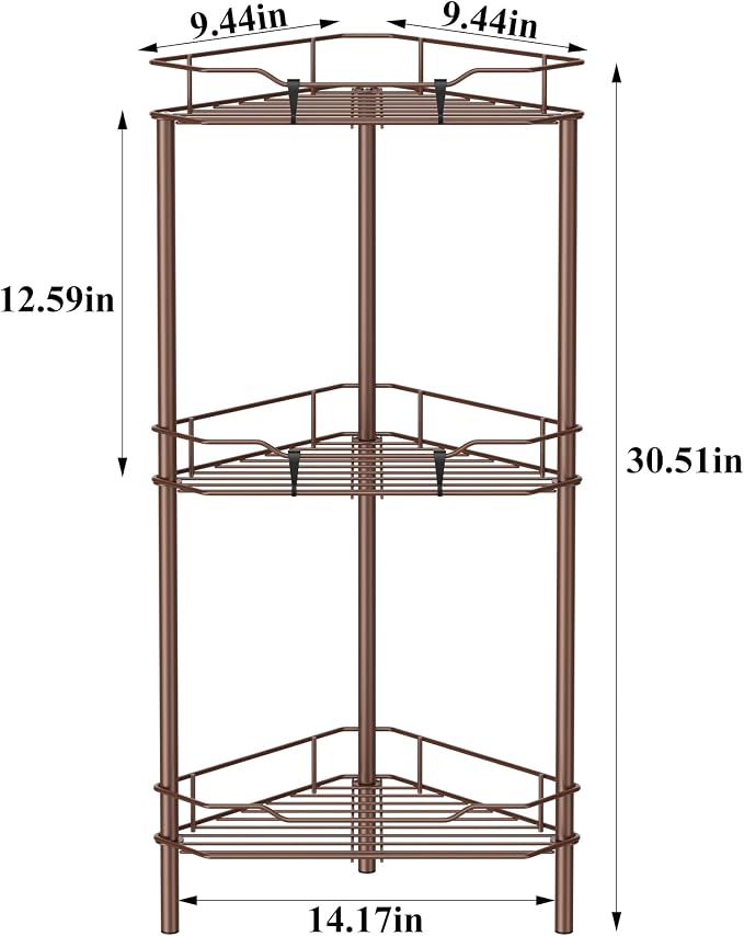 HuggieGems Metal Floor Standing Corner Shower Caddy, 3 Tier - Image 7