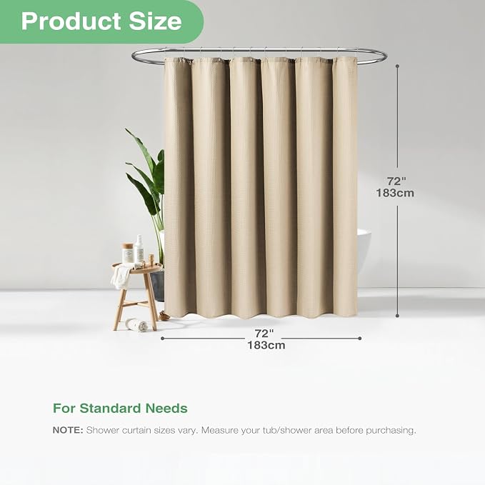 Dynamene Waffle Shower Curtain 256 GSM Heavy Duty Fabric 72x72 Beige/Khaki - Image 4
