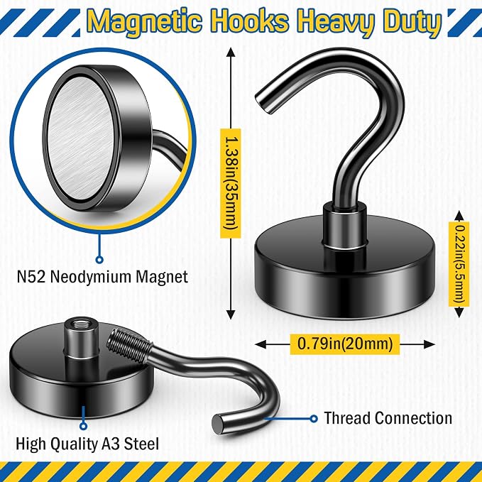 FINDMAG Magnetic Hooks for Cruise Cabins, 50LB+ Magnet Hooks, 6 Pack Black - Image 6