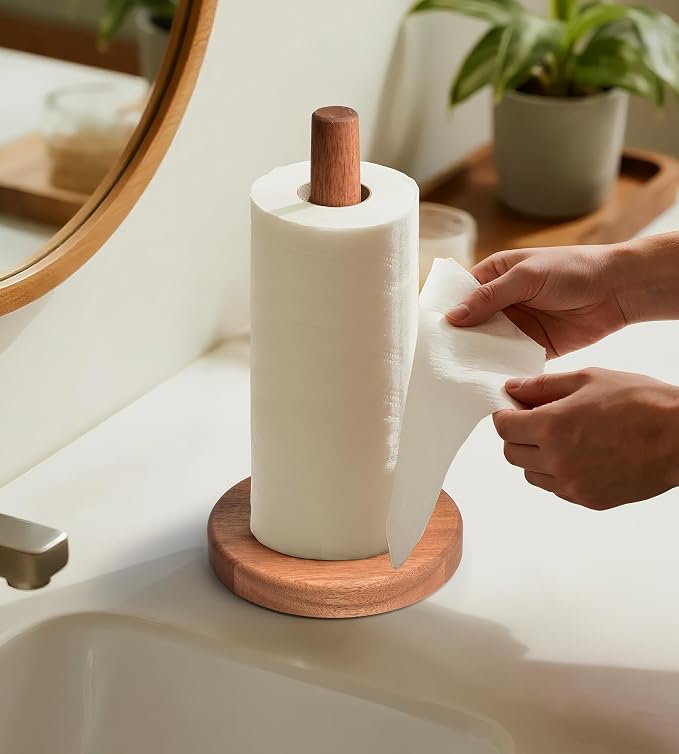 KitchLife Acacia Wooden Paper Towel Holder Countertop, Large Size - Image 9