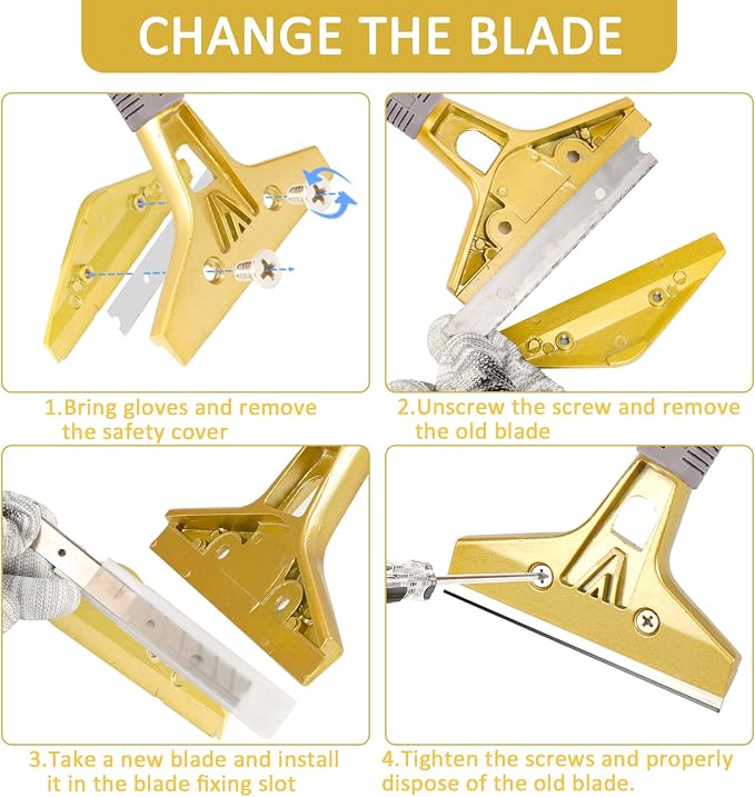 Razor Blade Scraper with 30 PCS Extra Blades and Gloves. | 4"Heavy-Duty Floor - Image 4