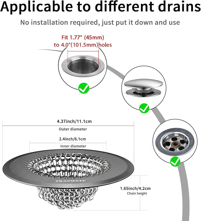 TRAPMATE Shower Hair Drain Catcher, Easy Clean Bathtub Drain Hair Catcher - Image 2