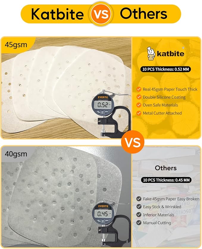 Katbite 8.5 Inch Air Fryer Parchment Paper Liners, 120Pcs Perforated Parchment Paper Sheets, Heavy Duty and Non-stick Squares for Air Fryer, Steaming Basket, Bamboo Steamer, Cake Pans