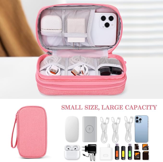 FYY Electronic Organizer, Travel Tech Pouch Bag, Cable Organizer Pink | Wrist - Image 6