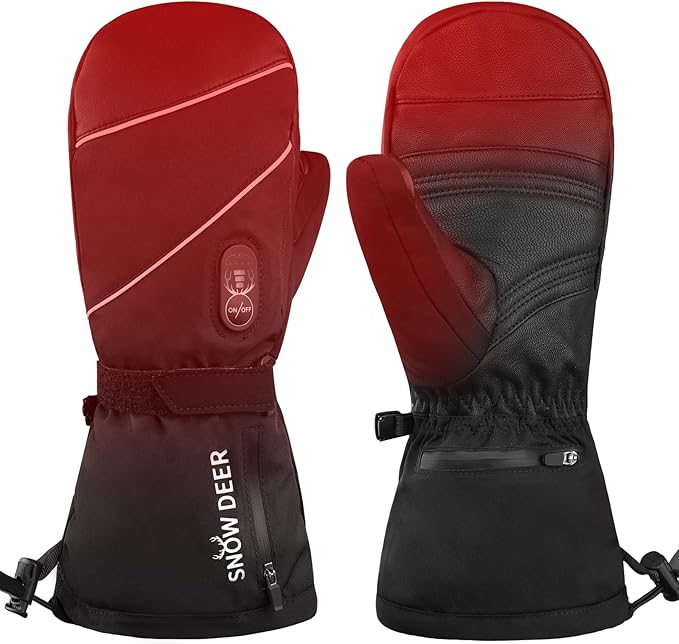 SNOW DEER Heated Mittens Gloves for Men and Women, 7.4V 2200MAH Electric Rechargeable Battery Ski for Winter Skiing Skating Snow Camping Hiking Heated Arthritis Hand Warmer Gloves