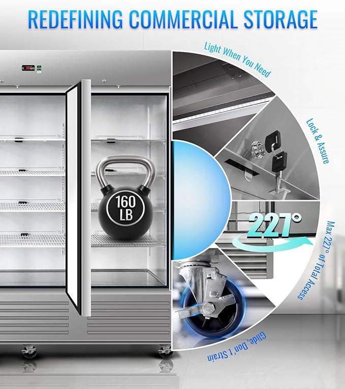 81" W Commercial Refrigerator, 72.6 Cu.ft Reach-In Triple Door Stainless Steel commercial fridge, 9 Shelves, Fan Cooling, Auto Defrost, Digital Thermostat - Ideal for Restaurant, Bar, Cafe, Shop