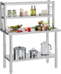 48"x24" NSF Stainless Steel Work Table with Overshelves, Adjustable Shelf & Hooks, NSF-Certified Heavy-Duty Prep Station for Commercial Kitchen, Restaurant, or Garage
