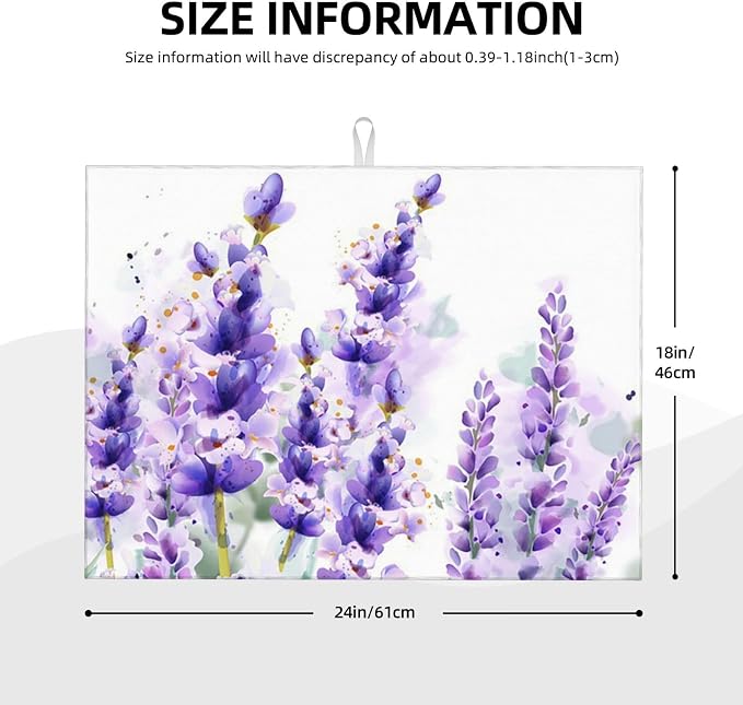 Lavender Dish Drying Mat For Kitchen Counter, Super Absorbent Microfiber Dish - Image 2