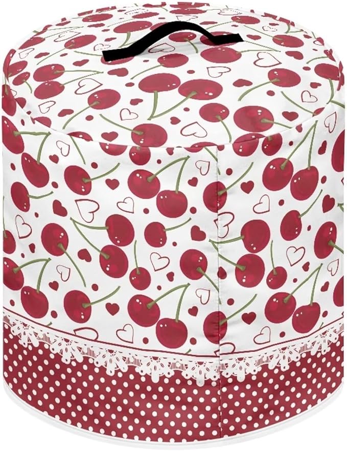 TODIYADDU Red Love Heart Air Fryer Cover for 3 Quart Instant Pot Cherry Fruit Print Kitchen Appliance Dust Cover with Pocket Lightweight Round Protective Cover for Rice Cooker Coffee Maker
