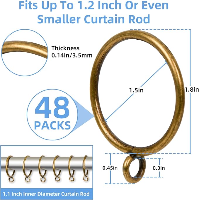 Curtain Rings with Eyelets, 48 Pack Metal Drapery Rings - Image 2