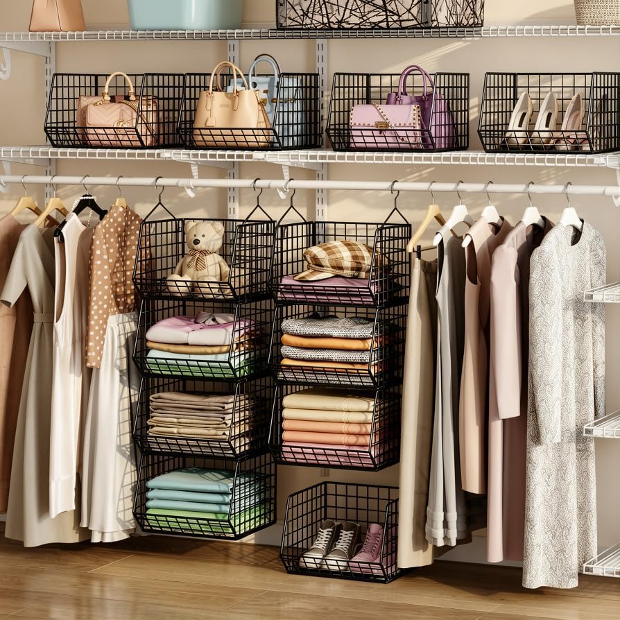 X-cosrack 4 Tier Hanging Closet Organizer Foldable Hanging Storage Basket - Image 2