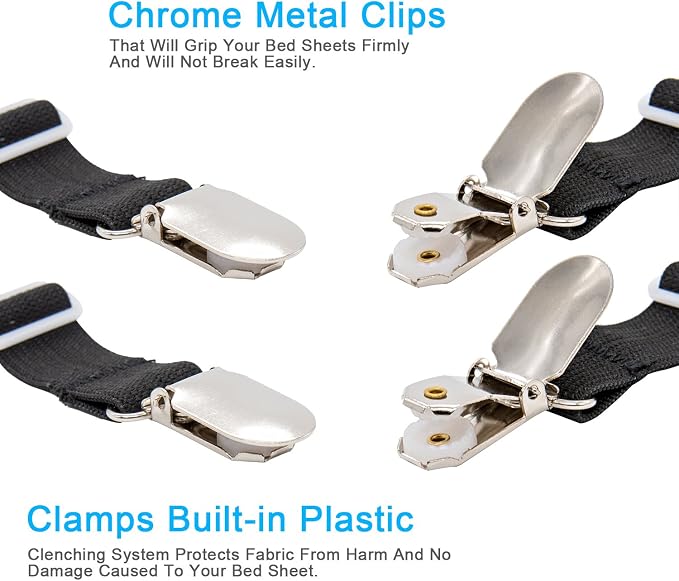 BetyBedy 4Pcs Adjustable Bed Sheet Fasteners Suspenders, Elastic Sheet Band - Image 3