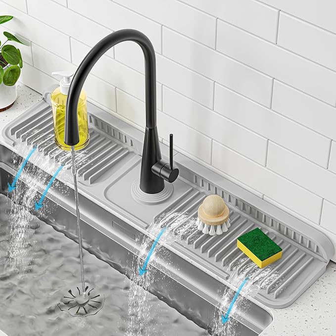 PoYang 24 Inch Faucet Mat for Kitchen Sink Splash Guard, Light Grey | Sink by PoYang