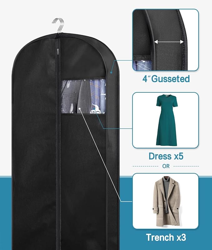 KIMBORA 54" Suit Bags for Closet Storage and Travel, Gusseted Hanging Garment - Image 2