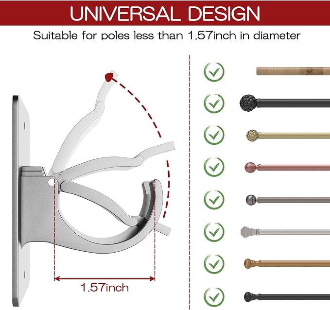 CIEMGNZOC 4PCS No Drill Curtain Brackets, Self-Adhesive Rods, Nail Free - Image 2