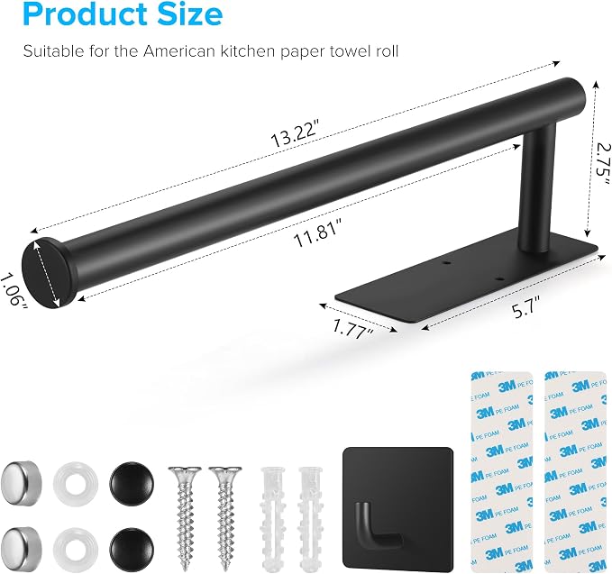 Paper Towel Holder Under Cabinet, Self Adhesive or Drilling - Image 6
