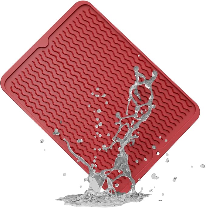 ZLR Silicone Dish Drying Mat for Kitchen Counter, Lava Red | Fast-Dry Wavy by ZLR