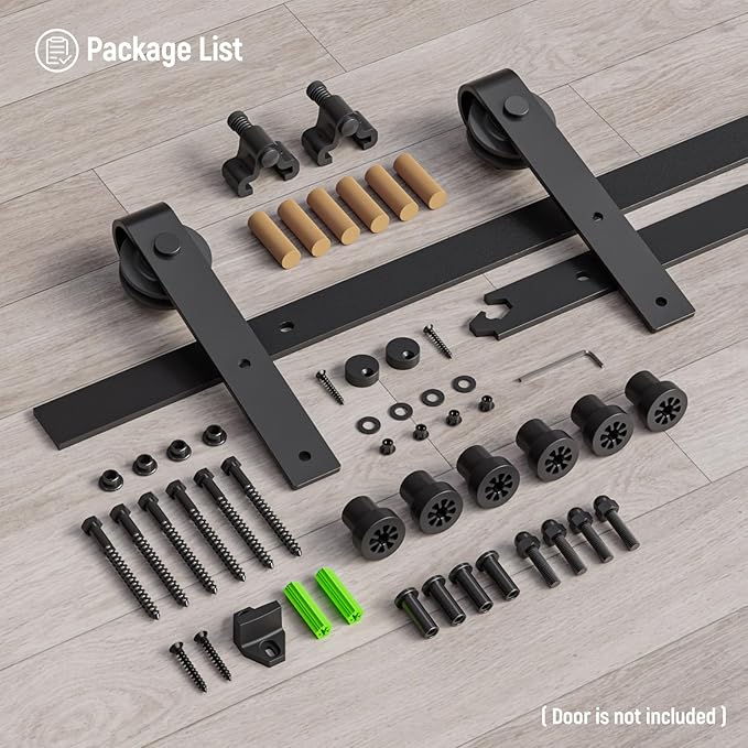 CCJH 10.5FT Single Sliding Barn Door Hardware Kit Black Basic Roller Carbon Steel Hanger Flat Track System for Closet Kitchen 1 Door 63 inch Wide