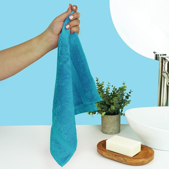 Chakir Turkish Linens 100% Cotton 4-Pack Washcloths 13x13, Aqua | Premium - Image 2