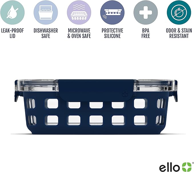 Ello Duraglass 3.4 Cup Glass Meal Prep Containers, 3 Pack, Mixed Berry | Glass - Image 2