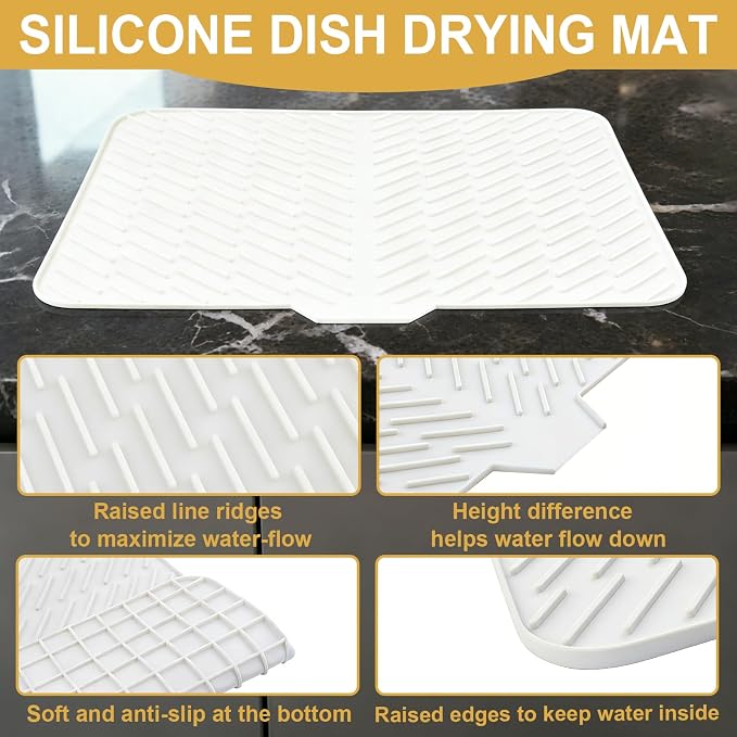 Silicone Dish Drying Mat for Kitchen Counter, Hangable & Roll-Up for - Image 3